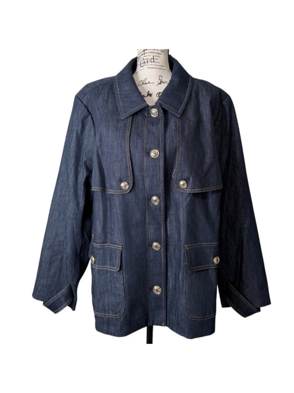Talbots Plus Womens 3X Refined Denim Short Trench Coat Utility Jacket Barn NEW - Picture 2 of 8